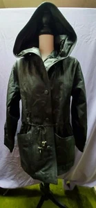 Liz Baker Hooded Black 100% Leather Jacket. Size Medium - Picture 1 of 5