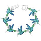Hummingbird Bracelet Magnetic Clasp Pave Rhinestone Blue Bird SILVER Jewelry