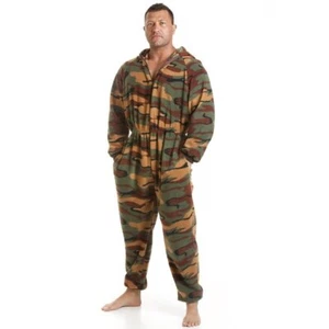 Camille Mens All In One - Warm Fleecy Hooded One Piece | Army Camouflage Print - Picture 1 of 5