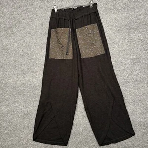 OZAI N KU Womens Sz Medium Soft Sweatpants Black Drawstring Waist Flared Pull On - Picture 1 of 9