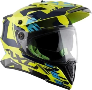 AXOR Adventure Helmet Motorcycle X-CROSS Yellow Blue MX Dual Sport Motorbike ADV - Picture 1 of 11