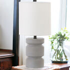 14-inch Gray Concrete Geometric Table Lamp, White Drum Shade, Modern Decor