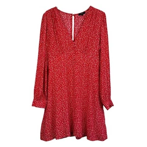 FRNCH Paris Large Red Floral Mini Dress V-Neck Long Sleeve Lined Party Casual - Picture 1 of 19