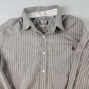VOLCOM MEN'S BUTTON UP SHIRT SIZE SMALL GRAY WHITE STRIPE COTTON BLEND - Picture 1 of 7