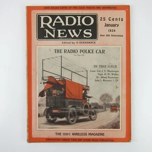 Radio News Magazine January 1924 The Radio Police Car Cover H. Gernsback Antique - Picture 1 of 12