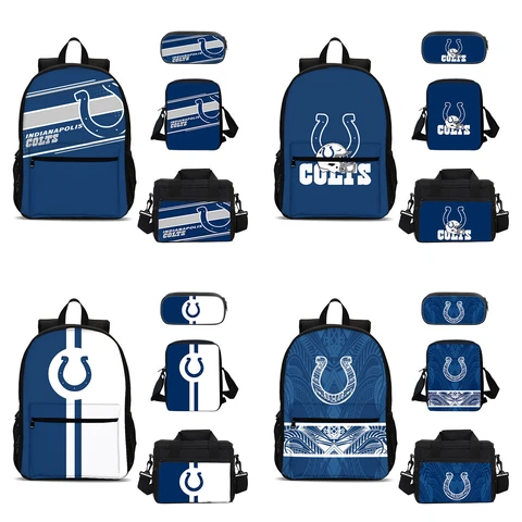 Indianapolis Colts School 4PCS Backpacks Set Pen Bag Crossbody Bag Lunch Bag Lot Cover