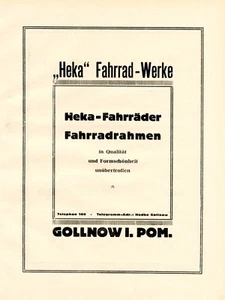 Fahrradfabrik Heka in Goleniow XL 1924 Anzeige Gollnow Werbung + - Bild 1 von 1