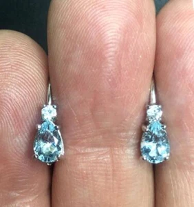 Orecchini a leva 5712 Sterling firmati FAS 925 topazio blu/quarzo 1,4 grammi - Foto 1 di 3