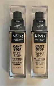 NYX Can't Stop Won't Stop Full Coverage Foundation Vanilla CSWSF06-2 bottles - Picture 1 of 2