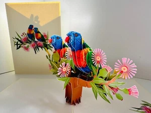 Origami Pop Cards Rainbow Lorikeet Parrot Bird Happy Father's Day 3D Pop Up Card - Picture 1 of 15