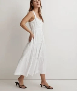 Madewell Button-Front Tiered Midi Dress Eyelet White Small NWT - Picture 1 of 13