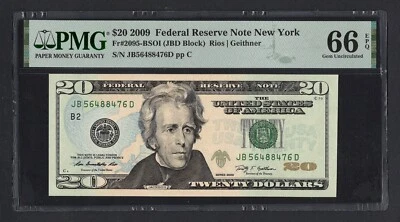 United States-Fed. Reserve 20 Dollars 2009 Fr#2095-BSOI (JBD Block) UNC Grade 66 - Image 1 of 2