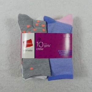 Hanes Socks Girls Large Fits Shoe Size 4-10 Crew Lightweight 9 Pairs - Picture 1 of 11