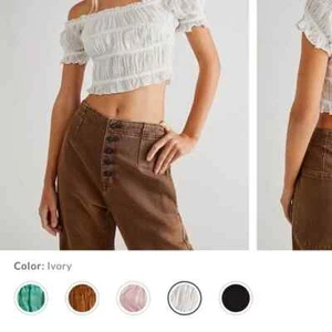 Free People FP One Cheri Top Smocked Cropped Ivory Off The Shoulder Blouse New M - Picture 1 of 10
