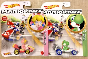 CAT PEACH & YOSHI Mario Kart Hot Wheels Die-Cast Race Karts Cars - Picture 1 of 1