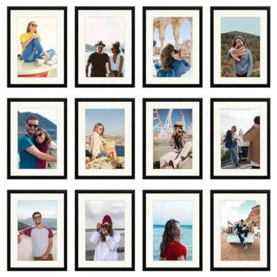 Paquete de 12 marcos de pared de galería de aluminio con tapete para exhibición de pared vidrio templado Foto 1 de 4