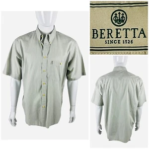 Camicia Beretta uomo XL a righe manica corta 100% cotone verde grigio bottoni davanti - Foto 1 di 9