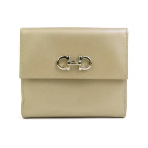 Echte Salvatore Ferragamo Gancini faltbare Geldbörse goldfarbenes Leder e58819a - Bild 1 von 11