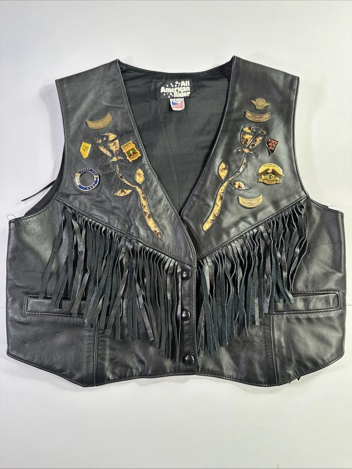 American Made L женщин кожаный жилет змея кожи инкрустация редкая Harley Davidson булавки - Изображение 1 из 4