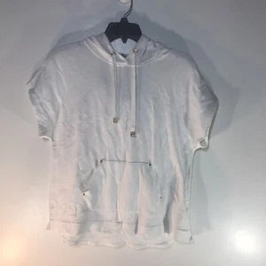 Felpa con cappuccio Calvin Klein bianca manica corta morbida maglia hi/lo donna taglia L - Foto 1 di 7