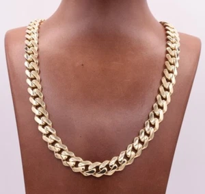 11mm Mens Miami Cuban Royal Link Chain Necklace Box Clasp Real 10K Yellow Gold - Picture 1 of 7