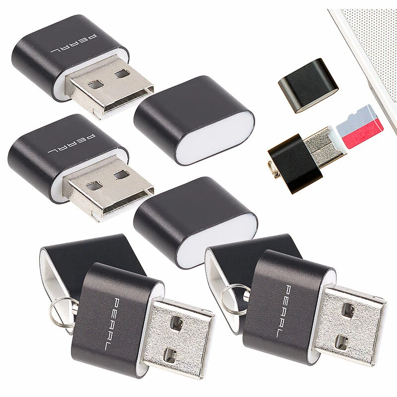 PEARL 4er Pack Mini-Cardreader für microSD(HC/XC)-Karten bis 128 GB & USB - Bild 1 von 4