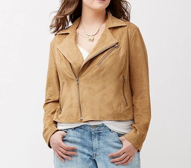 Chaqueta de Moto Lane Bryant Talla 26/28 Tucson Bronceada Imitación Vegana Elastizada Plus 3X Foto 1 de 4