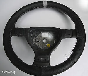 FITS FORD PREFECT 1938-1959 PERFORATED LEATHER + GREY STRAP STEERING WHEEL COVER