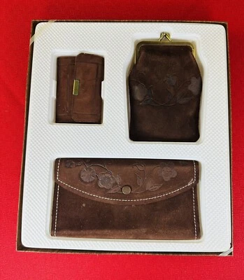 VTG 1970s Brown Suede Leather Coin Purse Cigarette Pouch Key Clutch 3 lot NEW - Image 1 of 4