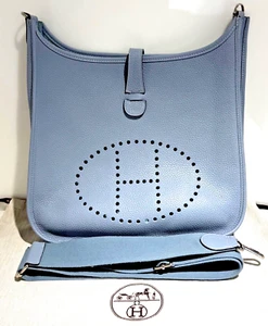 Original Hermés Evelyne 33 Bag Leder Handtasche Hell Blau Blue Bleu P Ser. 2012 - Bild 1 von 11