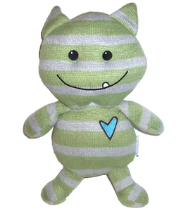 COCALO Peek A Boo Monster Green Gray Stripe Plush Heart Stuffed Animal - Picture 1 of 2