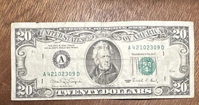 20 dollar bill 1990 Printing error With Uneven Margins/Offset Printing A Serial# - Image 1 of 2