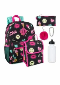 Lightning Bug, 6 PC Travel School Backpack Set | Emoji Ice Cream Smiley - Picture 1 of 4