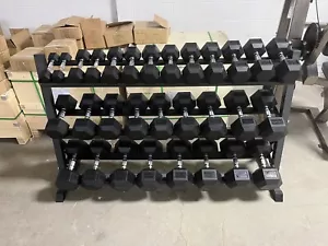 Rubber Hex Dumbbell Sets 5-75 With Rack New!! - Picture 1 of 13