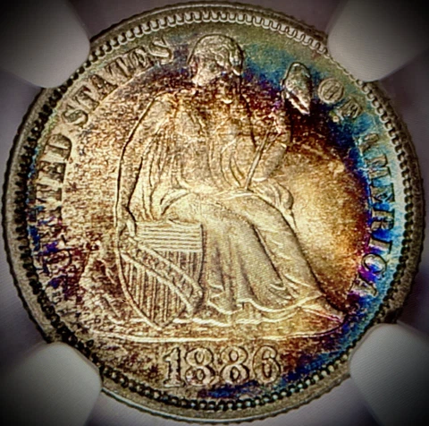 1886 seated liberty dime Ngc Ms67* Cover