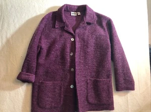 Chicos Design Jacket Sz 2 Fuzzy Raspberry Button Poly Mohair Blend Jacket - Picture 1 of 11