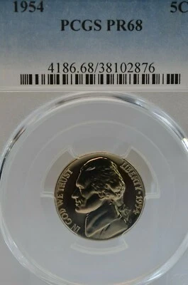 PR68 1954 JEFFERSON NICKEL PCGS GRADED 5C PROOF RARE CLEAN COIN UNCIRCULATED - Image 1 of 4