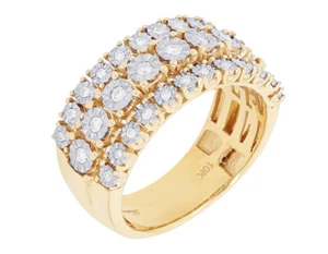 Three Row Illusion Set 3/10 CT Real Diamond Band Ring 11MM Sz10 10K Yellow Gold - Picture 1 of 6