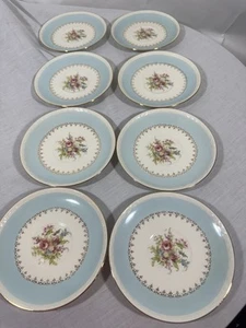 8er Set Homer Laughlin Eierschale Georgian Chateau Blau Teetasse Untertasse Teller - Bild 1 von 9