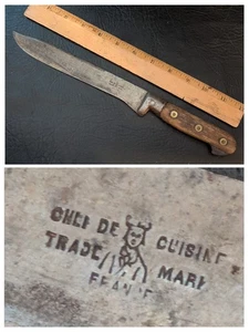Antique Sabatier Chef De Cuisine Carbon Steel Butcher Chef Knife 8 In France - Picture 1 of 9