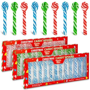 Confezione da 48 Cucchiai Natalizi per Bastoncini di Caramelle - Gusto Menta Piperita Avvolti Singolarmente, Rosso - Foto 1 di 13