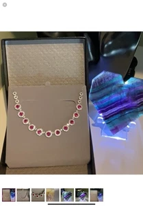 .925  Lab Created RUBY &White  Sapphire Halo Necklace With Gemstone Heart 💜 NWT - Picture 1 of 8