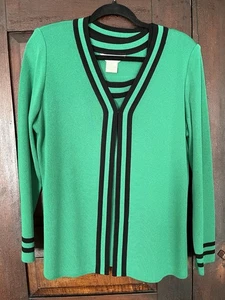 Exclusively Mistook Cardigan Knit Top Jacket Single Hook Green Black Sz M - Bild 1 von 6