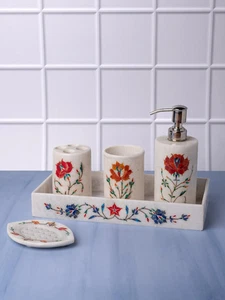 5 Pcs White Marble Bathroom Accessories Set | Luxury Marble Decor - Picture 1 of 3