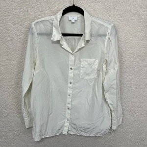 J Jill 100% Silk Button Up Shirt Womens M Ivory Office Casual Everyday - Picture 1 of 12
