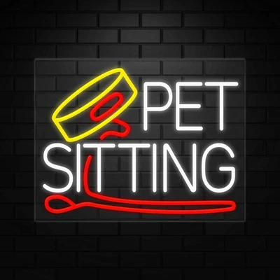 Pet Sitting Neon Sign for Retail Displays | LED Flex Neon | 24"W x 18"H x 1"D - Image 1 of 4