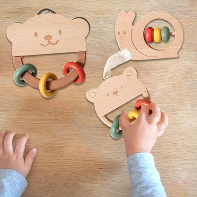 Wooden Baby Rattle Wooden Grasp Toy Sensory Toys Fine Motor Skill Musical - Image 1 of 4