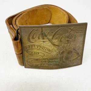 Vintage Coca Cola brauner Ledergürtel mit Tiffany & Co Messingschnalle Soda - Bild 1 von 6