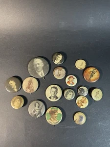 17 Antique Celluloid Pinbacks People Advertising Cigarette, Mourning? Religious - Picture 1 of 22