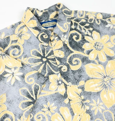 Camisa Hawaiana Reyn Spooner Phil Edwards Para Hombre Mediana Amarilla Gris Floral Popover Foto 1 de 4